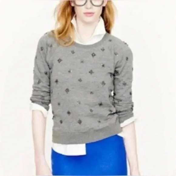 J. Crew Women’s Beaded, Rhinestone, Sequin Gray Sweatshirt Top Size Small - Picture 1 of 11